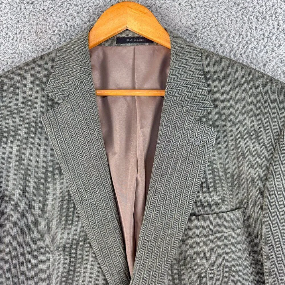 Lauren Ralph Lauren Blazer Mens 42L Gray Green Silk Wool Blend Sport Coat Jacket